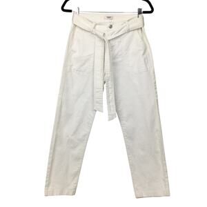 Kensie Jeans Belted Mid Rise Straight Leg Belted Cropped White Denim Pants S 4